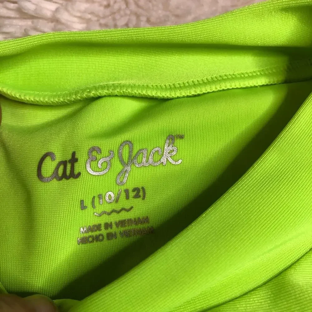 Cat & Jack blue yellow white shark rash guard swim trunk set size Large 10-12